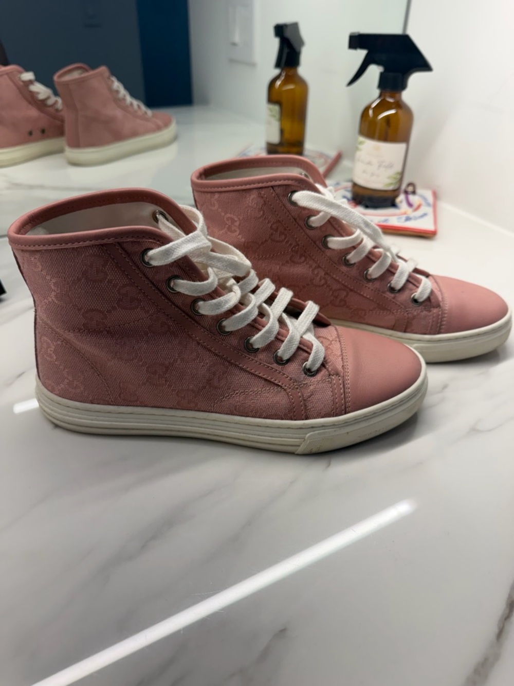 Gucci Rose Canvas High-Top Sneakers with White Soles